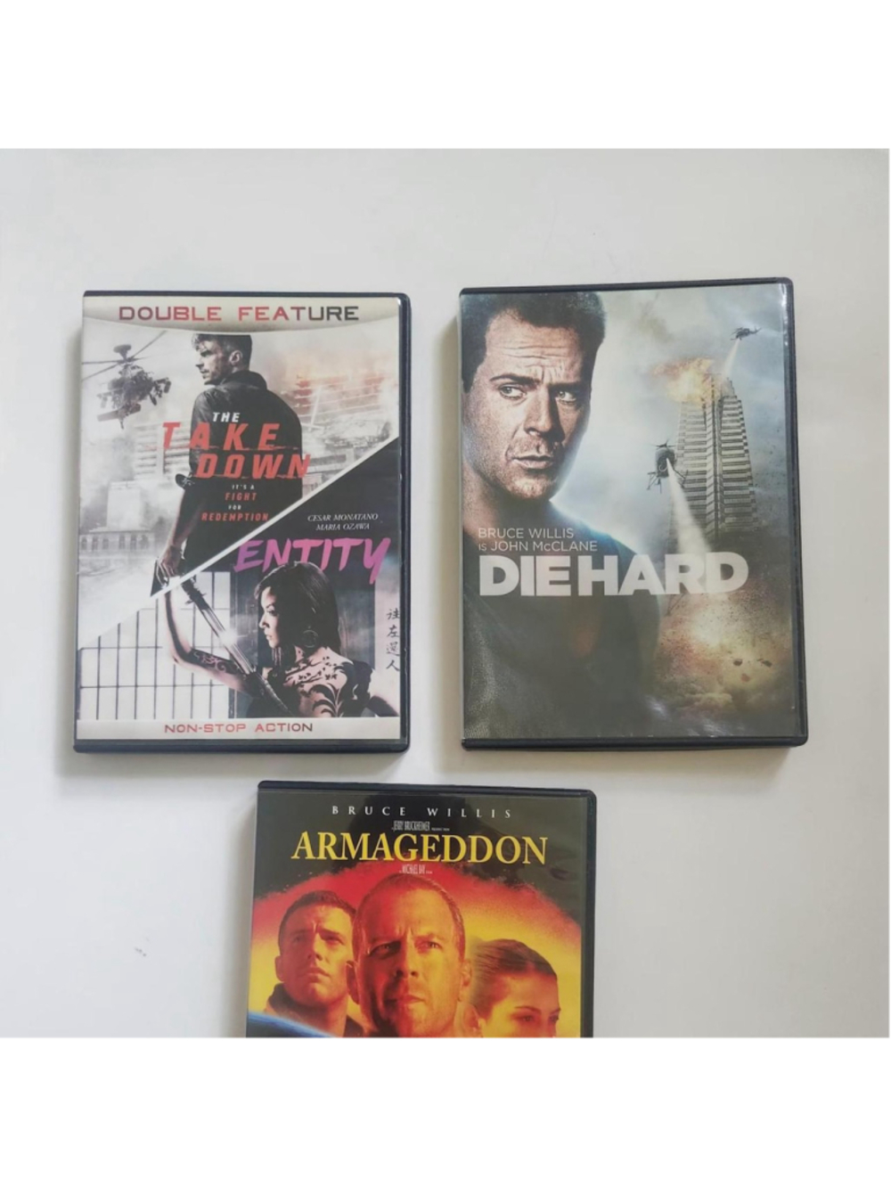 3 DVD Action Film Bundle Armageddon Die Hard, Take Down/Entity DVD